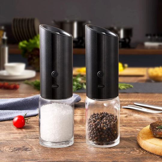 GRAVIMILL V2 - Rechargeable Electric Salt and Pepper Grinder Set with LED Light - Black