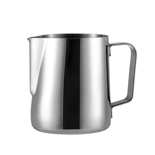 VEVOK CHEF stainless steel milk frothing pitcher crafted from durable stainless steel, this frothing pitcher delivers barista-quality results for home or café use. Its 12oz size is perfect for frothing milk for 2-3 cups. Rust and stain-resistant, it stays sleek and professional-looking, even with frequent use.