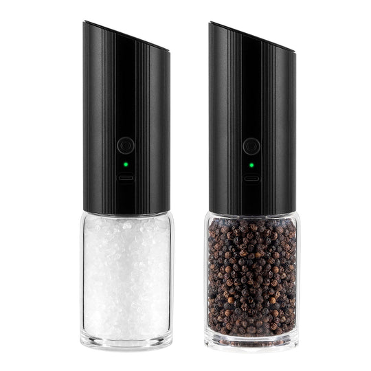 GRAVIMILL V2 - Rechargeable Electric Salt and Pepper Grinder Set with LED Light - Black