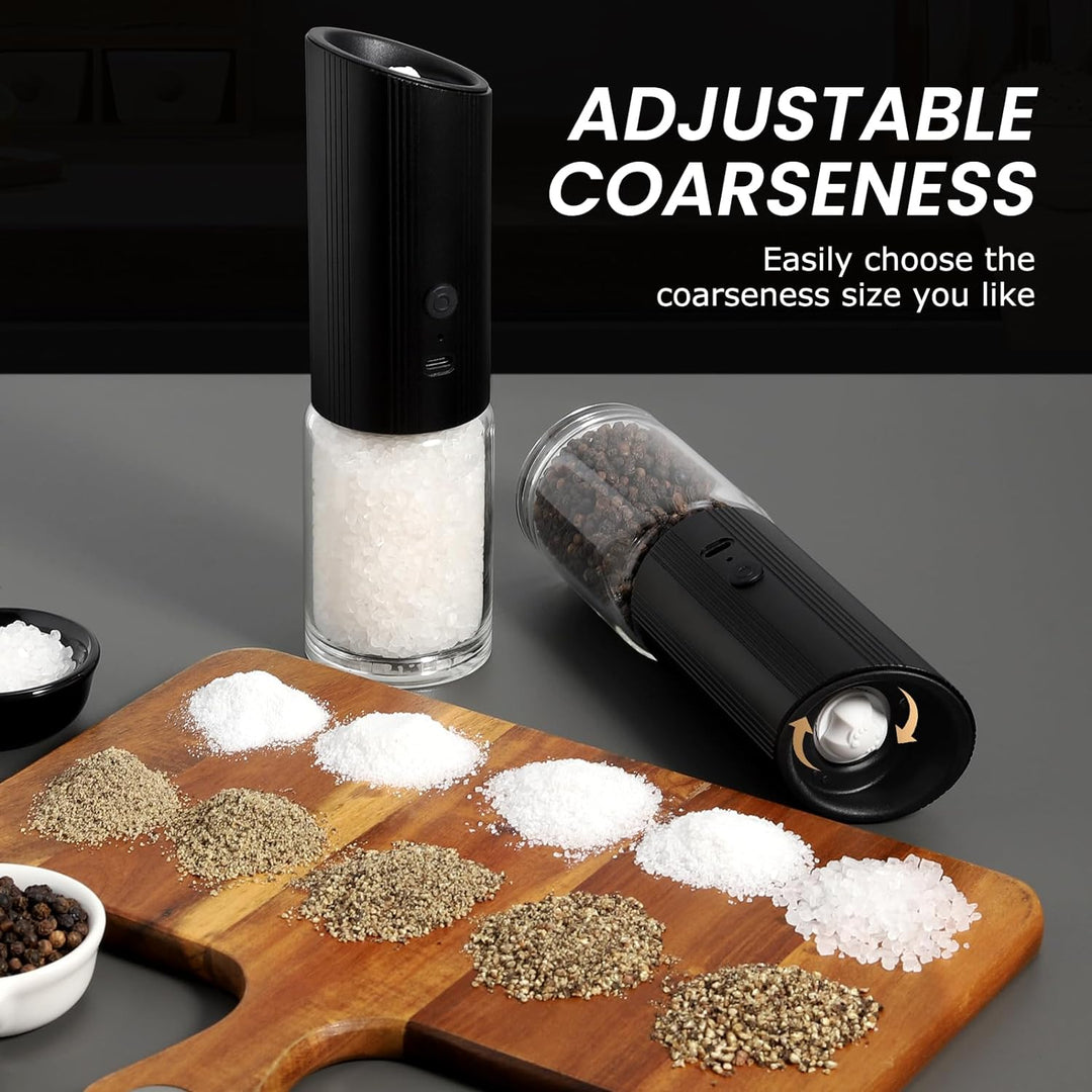 GRAVIMILL V2 - Rechargeable Electric Salt and Pepper Grinder Set with LED Light - Black