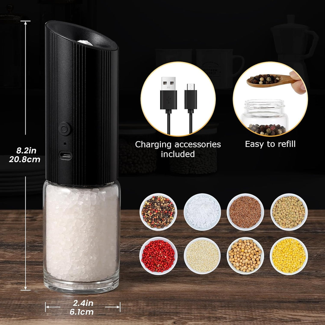 GRAVIMILL V2 - Rechargeable Electric Salt and Pepper Grinder Set with LED Light - Black